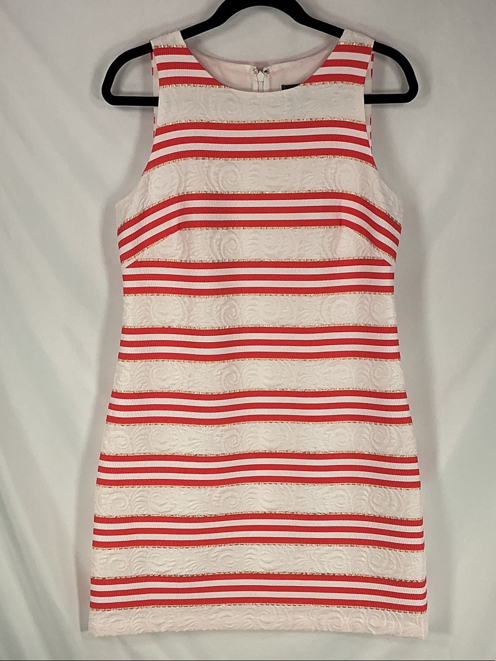Vince Camuto Coral White Gold Striped Jacquard Sleeveless Mini Dress Size 8